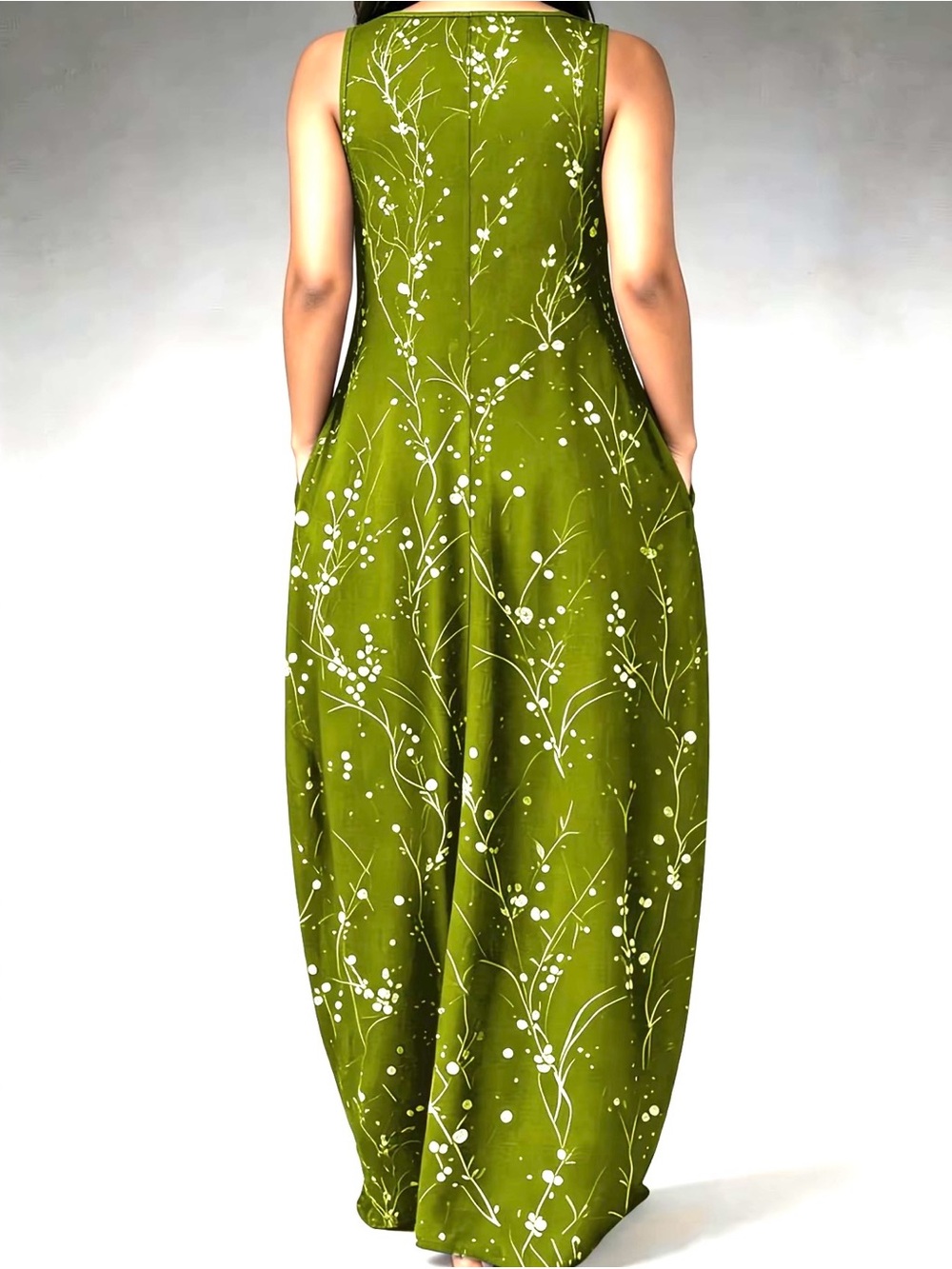 Fern Green Floral Button-Front Maxi Dress with Pockets New Boutique Plus Size - Picture 2 of 5